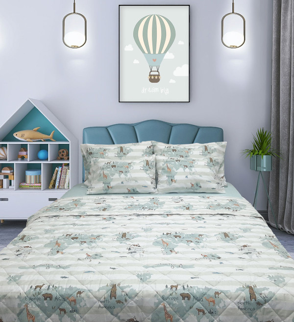 Štep deka dječija Mapa svijeta mint 140x200/150